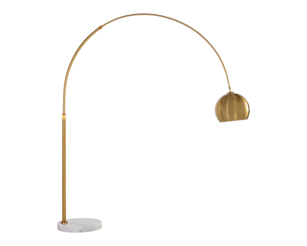 Sunpan Vern Floor Lamp – Stylish Arc Design with Unique Marble Base for Chic Living and Work Spaces Brass