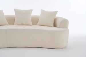 English Elm Crescent-shaped Curved Chenille Loveseat Low Profile Deep Seat Modern Living Room Sofa White W5188P450345