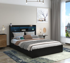 English Elm Queen Bed Frame With 6 Drawers, Headboard Charging Station, No Box Spring Needed, Noiseless Design W2129P387061-GIGA