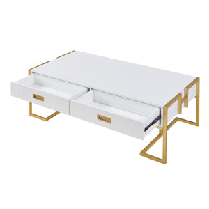 English Elm Modern 47.3" Rectangular Coffee Table with White MDF Top, Gold Metal Base & 4 Spacious Drawers, Luxe-functional Design N735P305626K