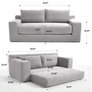English Elm Loveseat Convertible Corduroy Sofa Bed with Memory Foam Steel Frame for Small Spaces Grey W2959P425089