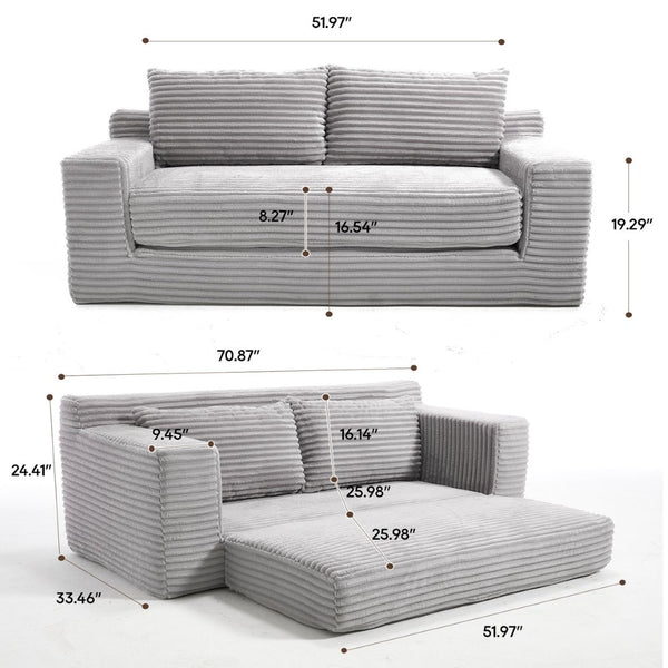 English Elm Loveseat Convertible Corduroy Sofa Bed with Memory Foam Steel Frame for Small Spaces Grey W2959P425089