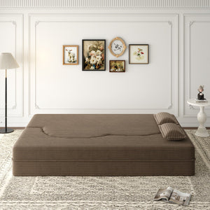 English Elm Modern Full Size Folding Sofa Bed with Plush Corduroy, 2 Pillows, 15" Foam Mattress, No Assembly Required Coffee W1885P347086