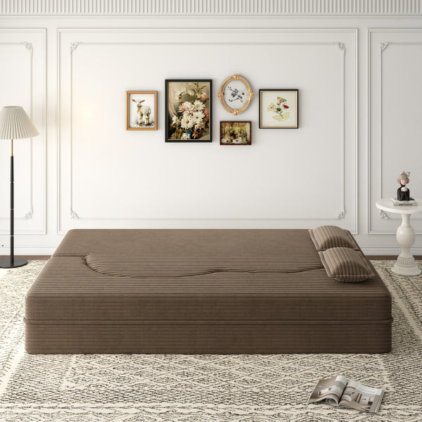 English Elm Modern Full Size Folding Sofa Bed with Plush Corduroy, 2 Pillows, 15" Foam Mattress, No Assembly Required Coffee W1885P347086