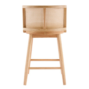 English Elm Talia Rubberwood Counter Stools with Rattan Back Cushioned Seat Scandinavian Set of 2 N775P369555N