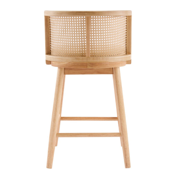 English Elm Talia Rubberwood Counter Stools with Rattan Back Cushioned Seat Scandinavian Set of 2 N775P369555N