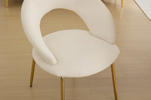 English Elm 061-Set Of 1 Elegant White Velvet Dining Chair With Curved Backrest & Luxe Gold Metal Legs For Style W527P255475