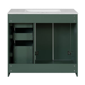English Elm 36'' Bathroom Vanity with Ceramic Sink Combo Solid Wood Frame Soft-Closing Drawers Ample Storage Elegance Green N710P243327F