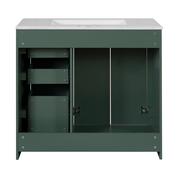 English Elm 36'' Bathroom Vanity with Ceramic Sink Combo Solid Wood Frame Soft-Closing Drawers Ample Storage Elegance Green N710P243327F
