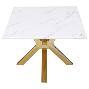 English Elm Maciel Sculptural Starburst Base Coffee Table with Faux Marble Top in Glam Gold B062S01684