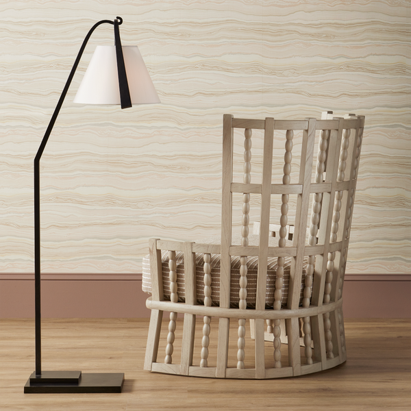 Frey Modern Black Floor Lamp with Off-White Shade - Elegant Asian-Inspired Design for Any Room