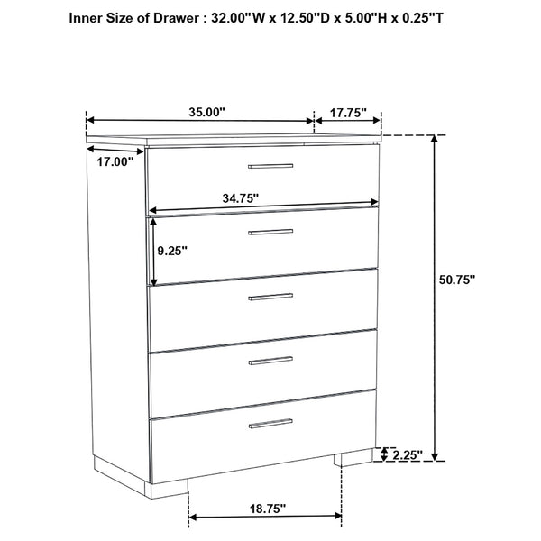 English Elm Dulcey White High Gloss 5-Piece Queen Bedroom Set With Led Headboard & Ample Storage Solutions B062S01335
