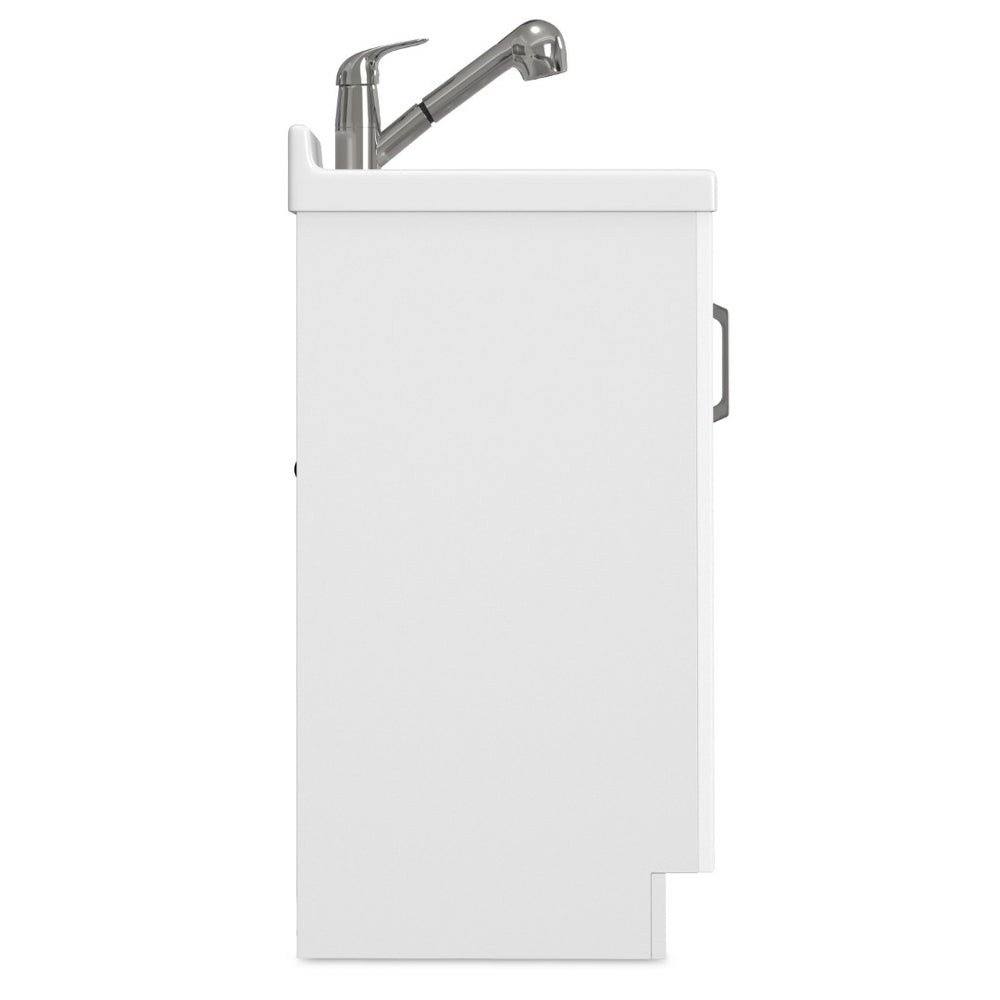 English Elm Murphy Beadboard Laundry Sink Cabinet with Deep Abs Basin and Chrome Faucet Included B136P427211