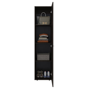 English Elm Deftones Tall Narrow Wenge Cabinet Four Shelves Slim Floor to Ceiling Bedroom Storage B128P485410