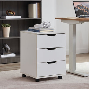 English Elm Farini Mobile 3-Drawer Rolling File Cabinet for Home Office — White Wood, Waterproof, Lockable Casters T3623P380742