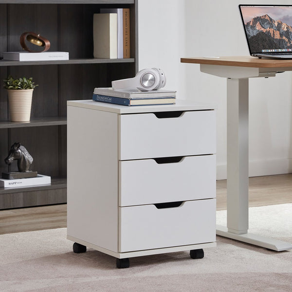 English Elm Farini Mobile 3-Drawer Rolling File Cabinet for Home Office — White Wood, Waterproof, Lockable Casters T3623P380742