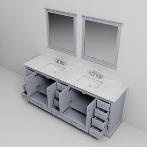 English Elm Dark Grey Double Bath Vanity Set - 84" W Carrara Marble Top, Mirrors & Faucet For Ultimate Style B2731S01039