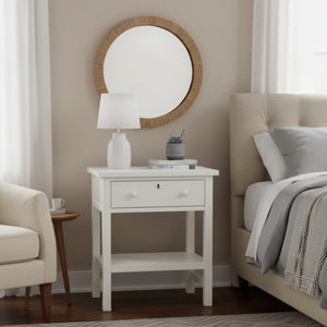 English Elm Finley Rustic 1-Drawer Nightstand with Open Shelf, Distressed Wood Finish, Dovetail Drawer Craftsmanship Antique White B050P376951