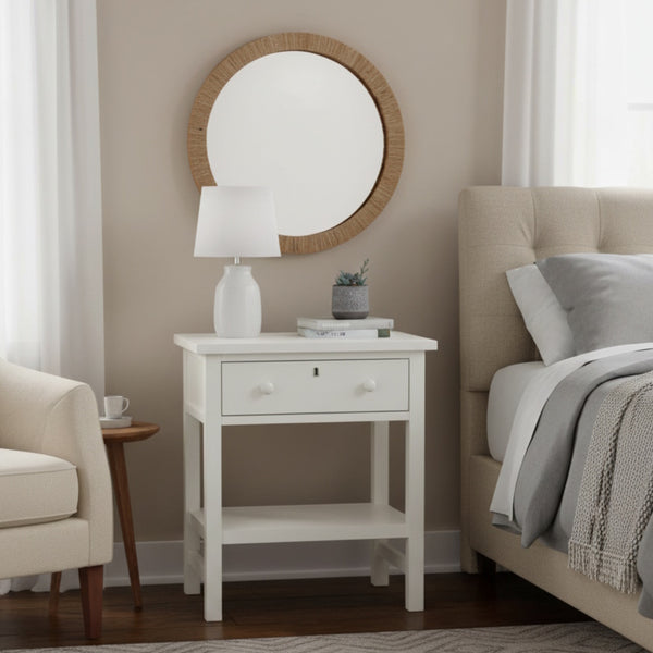 English Elm Finley Rustic 1-Drawer Nightstand with Open Shelf, Distressed Wood Finish, Dovetail Drawer Craftsmanship Antique White B050P376951