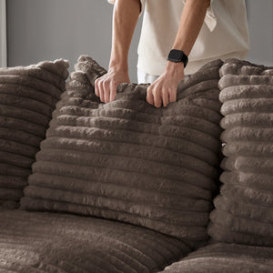 English Elm Plush Corduroy Ottoman with High-Density Sponge and Solid Wood Frame for Living Room & Office Seating Camel W1885P346912