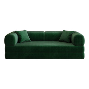 English Elm 78.8" Compression Sofa Convertible Floor Bed with Corduroy Fabric, No-Assembly Modular Futon, Supportive Backrest and Armrests Green W2824P373432
