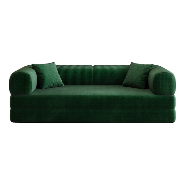 English Elm 78.8" Compression Sofa Convertible Floor Bed with Corduroy Fabric, No-Assembly Modular Futon, Supportive Backrest and Armrests Green W2824P373432