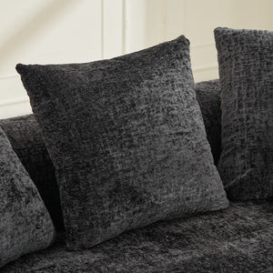 English Elm Curved Chenille Loveseat with Memory Foam Seating and Three Pillows for Compact Spaces Black W2915P324464