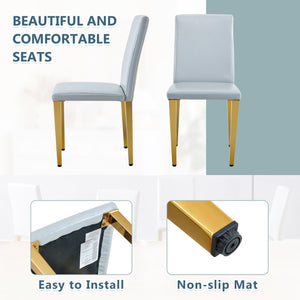 English Elm Two Linen-Cotton Dining Chairs with Sturdy Metal Legs, Breathable Upholstery and Anti-Slip Feet for Comfort and Stability Gold,Light Gray W1151P269060