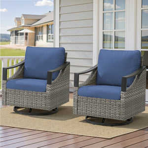 English Elm Outdoor Pe Wicker Lounge Chair Set of 2 with Deep Cushioned Seats for Patio Decks Blue T3773P416060