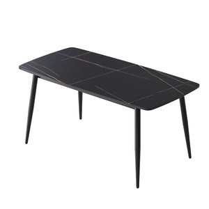 English Elm 62.99" Modern Artificial Stone Curved Edge Dining Table With Black Metal Legs – Seats 6 Comfortably! W1535S00498