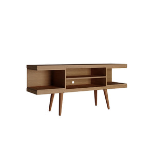English Elm Utopia 53" TV Stand in Maple Cream with Splayed Solid Wood Legs, Wire Management, Ample Storage B365P398387