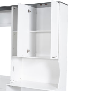 English Elm Multi-functional Queen Murphy Bed with Sofa Desk and Cabinet White Wood Frame N7090000606K-1