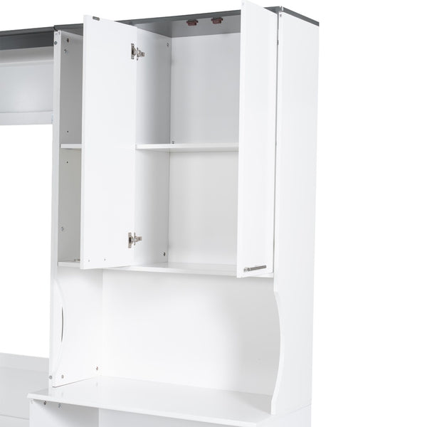 English Elm Multi-functional Queen Murphy Bed with Sofa Desk and Cabinet White Wood Frame N7090000606K-1