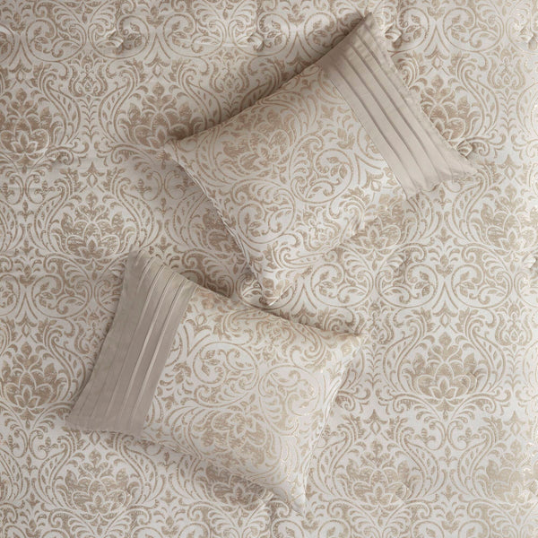 JLA Home Madison Park - 12 Jacquard Comforter Ensemble with Damask Metallic Accents, 12-Piece Hotel-Style Bedding Set Deluxe 90 L x 104 W x 1.5H MP10-7205