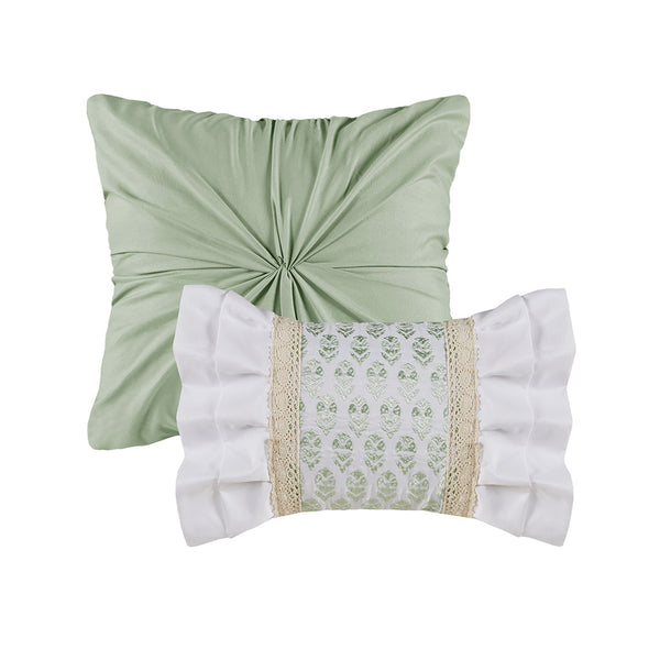 JLA Home Madison Park - 5 Seersucker Comforter Set Shabby Chic Floral Lace Trimmed Ruffled Pillows Hypoallergenic Finish Green MP10-8203