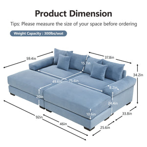 English Elm 82.6" Oversized Cloud Modular Sectional Couch - Soft Corduroy, Ergonomic Design & Customizable Comfort W714S01349