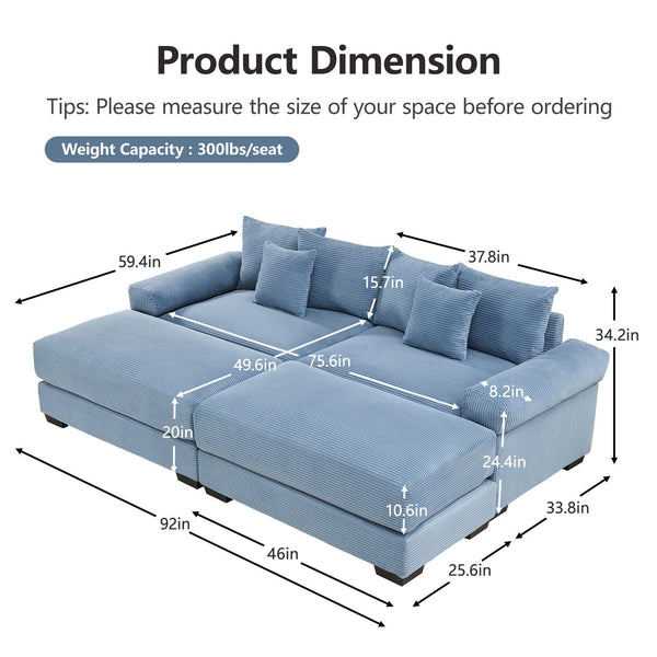 English Elm 82.6" Oversized Cloud Modular Sectional Couch - Soft Corduroy, Ergonomic Design & Customizable Comfort W714S01349