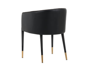 Sunpan Asher Dining Armchair - Modern Barrel Back Design with Black Steel Legs and Elegant Gold Foot Caps Sparrow Grey / Napa Black