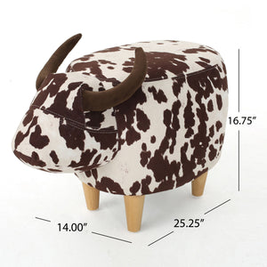 English Elm Christopher Knight Home® - Animal Cow Ottoman with Velvet Horns and Birch Legs — Whimsical Fabric Footstool for Cozy Décor Brown+White 61391.00