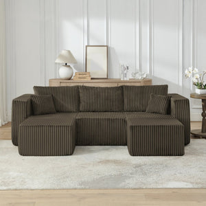 English Elm Compact Modular Sectional Corduroy Sofa High Density Foam Fill for Small Space Living Brown W487P411612