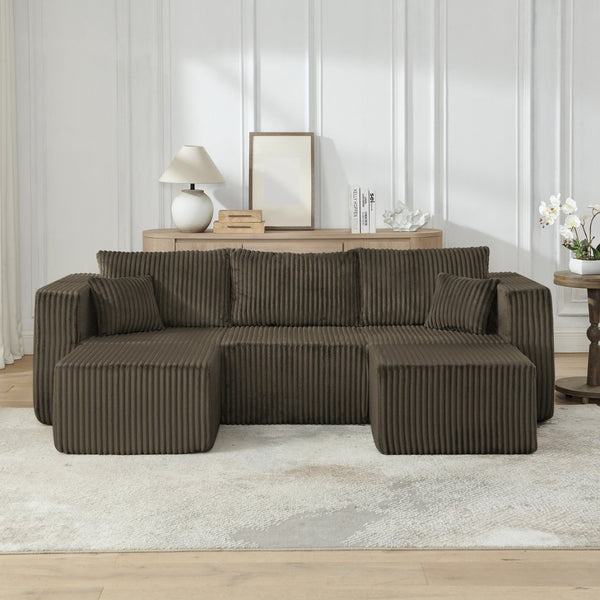 English Elm Compact Modular Sectional Corduroy Sofa High Density Foam Fill for Small Space Living Brown W487P411612