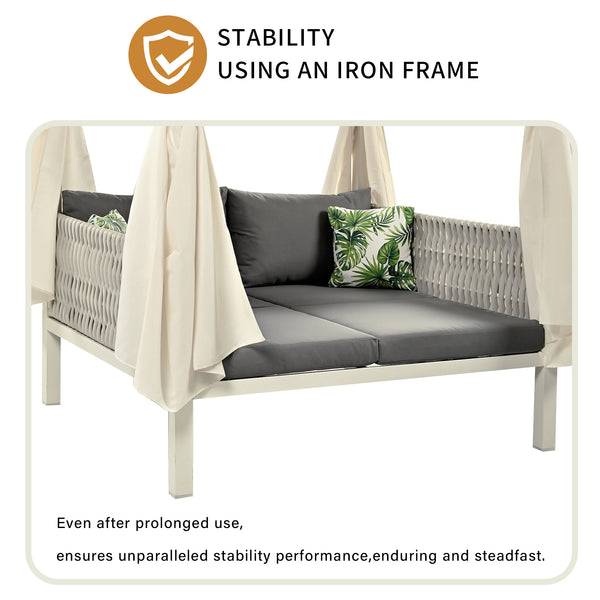 English Elm U_Style Luxury Outdoor Patio Sunbed with Canopy & Cushions, 650lb Capacity, Foam Comfort Lounge Gray+Beige WY000395AAE