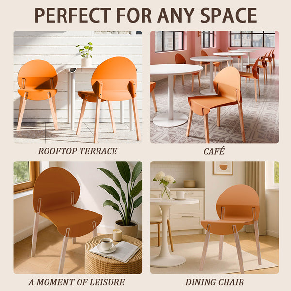 English Elm 4-PackTropical Orange Chairs with Solid Red Oak Legs, Ergonomic PP Seat, 330lb Strength, Easy-Clean W3450P322871