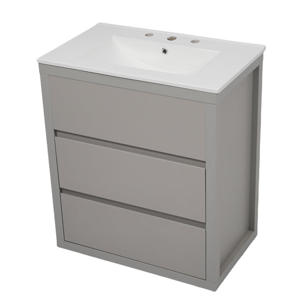 English Elm Christopher Knight Home® - 60" Double Sinks Bathroom Vanity Set with Two Ceramic Basins, Soft-Close Drawers, Sleek Handle-Free Design Gray N817P280550G