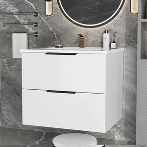 English Elm 24 Compact Bathroom Vanity with Sink — Floor-Standing Stability, Soft-Close Drawers, Large Storage, Durable Finish Matte White 26.38 L x 22.83 W x 7.87 H W3520S00004