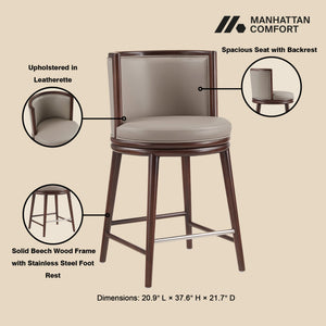 English Elm Evalyn Taupe Leatherette Counter Stool with Beech Legs, Upholstered Foam Seat, Walnut Frame, Footrest, Commercial Grade - Fully Assembled B365P398033