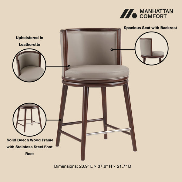 English Elm Evalyn Taupe Leatherette Counter Stool with Beech Legs, Upholstered Foam Seat, Walnut Frame, Footrest, Commercial Grade - Fully Assembled B365P398033