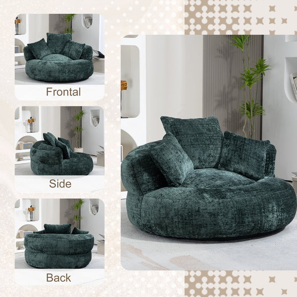 English Elm Lazy Sofa Oversized Ergonomic Bean Bag Lounger with High Wrap Back, Plush Chenille Foam Comfort for Living Room, Bedroom, Office Emerald W395P252054