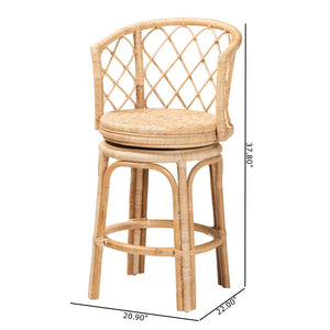 English Elm Bohemian Natural Rattan Swivel Counterstool with Wraparound Arms for Kitchen Bars B2750P467797