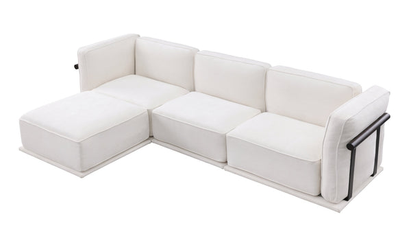 English Elm 102 Inch Linen Modular Sectional Sofa with Hidden Storage and Cloud Cushion Comfort White W1099S00185